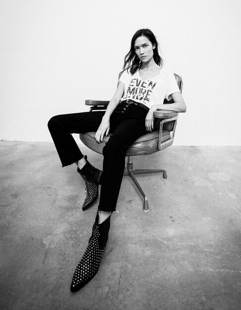 Tee-shirt écru avec message typo délavée femme