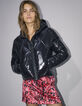 Women’s black vinyl hooded short padded jacket-1