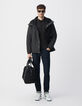 Schwarze Herrenjacke aus Gumminylon mit Kapuze-2