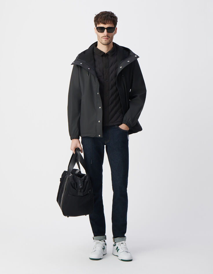 Schwarze Herrenjacke aus Gumminylon mit Kapuze-2