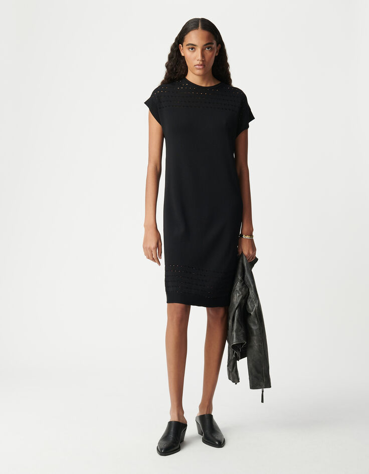 Vestido negro de punto calado para mujer-1