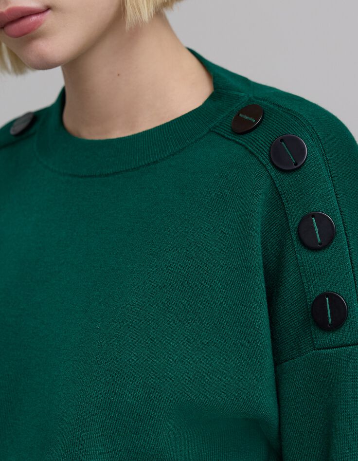 Jersey de punto verde de mujer con botones en los hombros-6 Jersey de punto verde de mujer con botones en los hombros-6