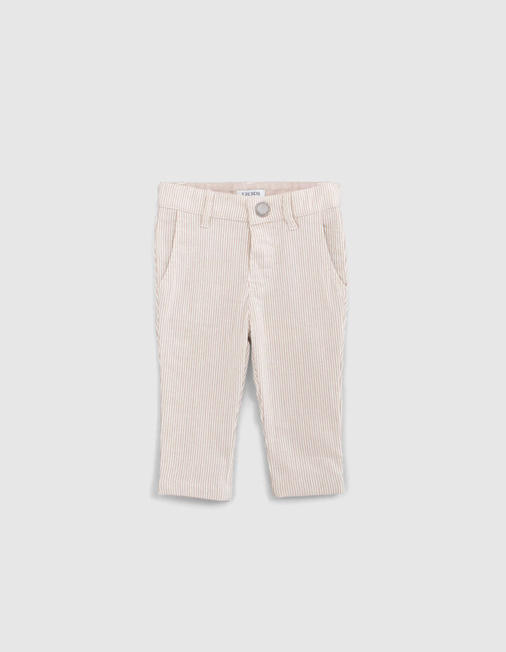 Baby boys’ beige striped occasionwear trousers with straps-2