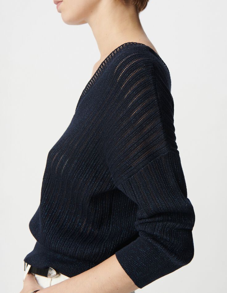 Pull chic marine tricot lurex ajour&eacute; Femme-4