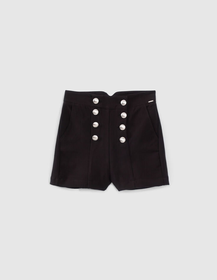 Schwarze City-Mädchenshorts mit Seemannsknopfleiste-1