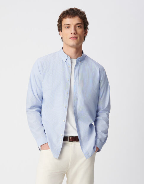 Blaues Bio-Baumwollhemd gestreift Slim Fit - IKKS