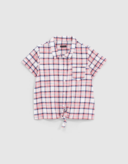 Girls’ white shirt to knot with pink check