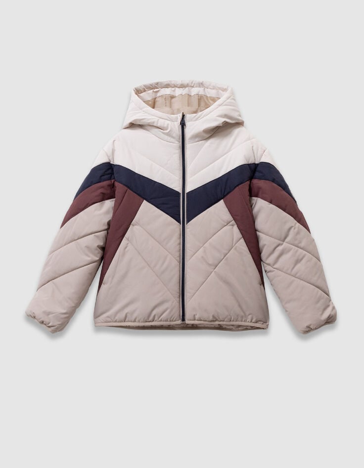Beige PUFFERJAS in tweekleurige strepen voor jongens-1