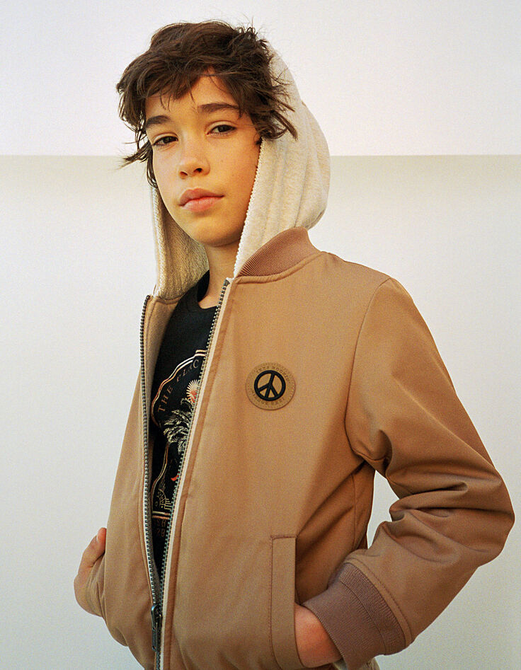 Boys’ beige marl and sienna marl reversible jacket-1 Boys’ beige marl and sienna marl reversible jacket-1