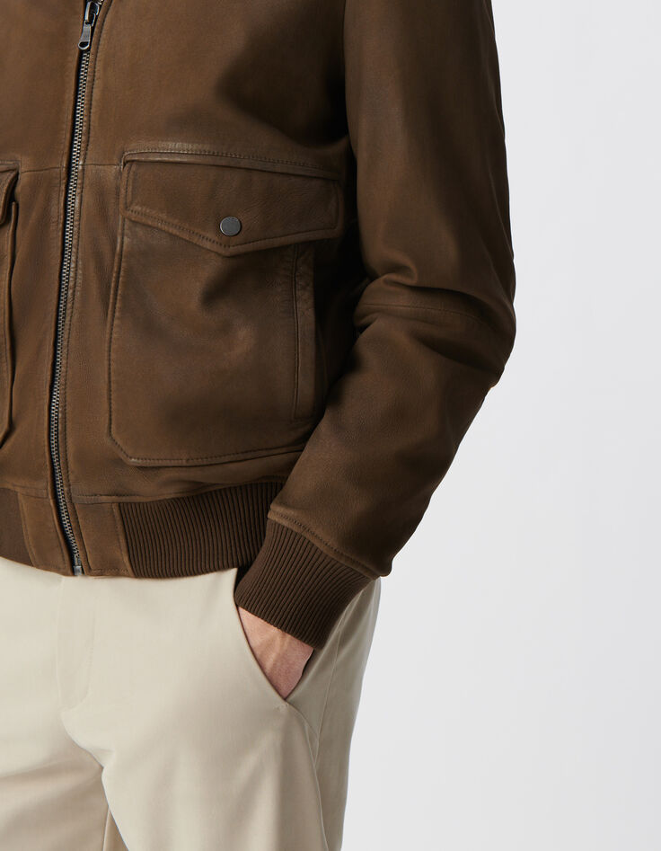 Blouson aviateur bronze en cuir Homme-6