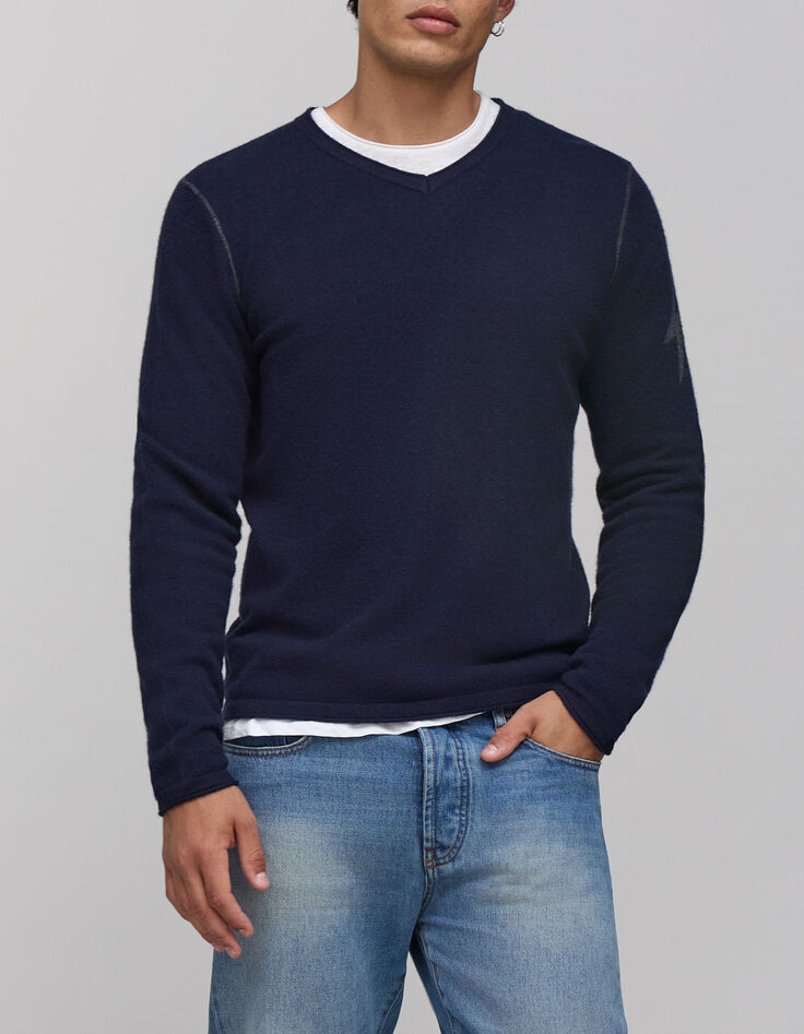 Marineblauer Herrenpullover aus 100&nbsp;% Kaschmir-1
