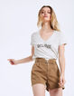 Damen-T-Shirt mit V-Ausschnitt mit Believe-Motiv-1