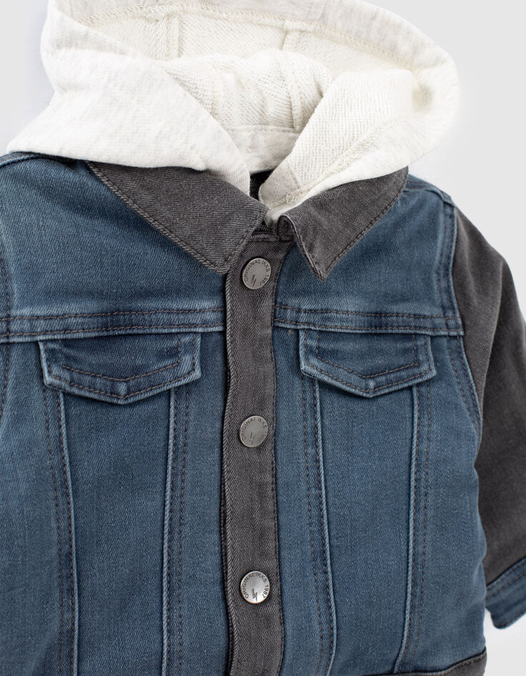 Blouson en jean réversible bleu et carreaux bébé garçon-4