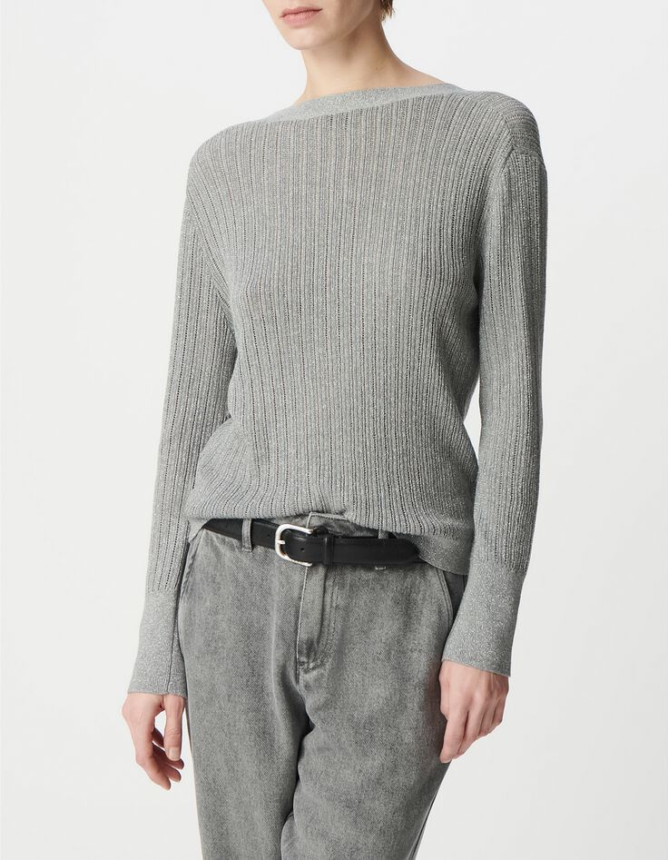 Elegante C&aacute;rdigan de l&uacute;rex gris calado para Mujer-7