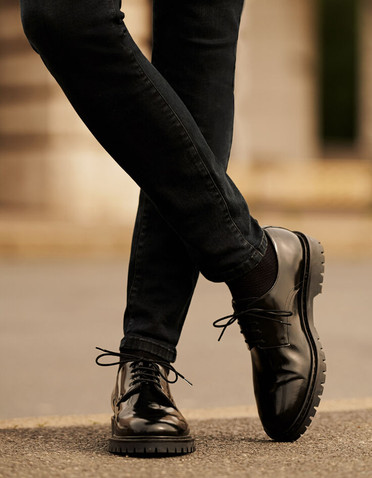 Men’s black glazed leather Derby shoes-2