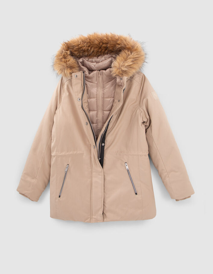 Parka beige avec parmenture amovible fille-5