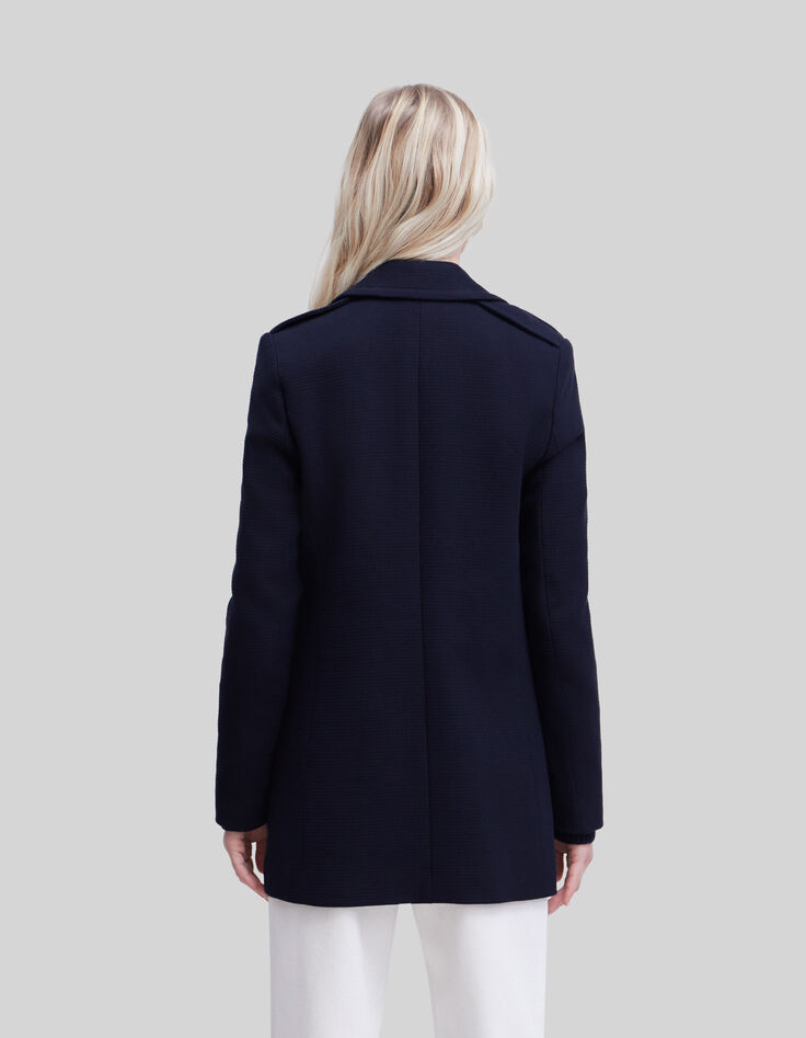 Marineblauwe schippersjas in reli&euml;ftricot Dames-3