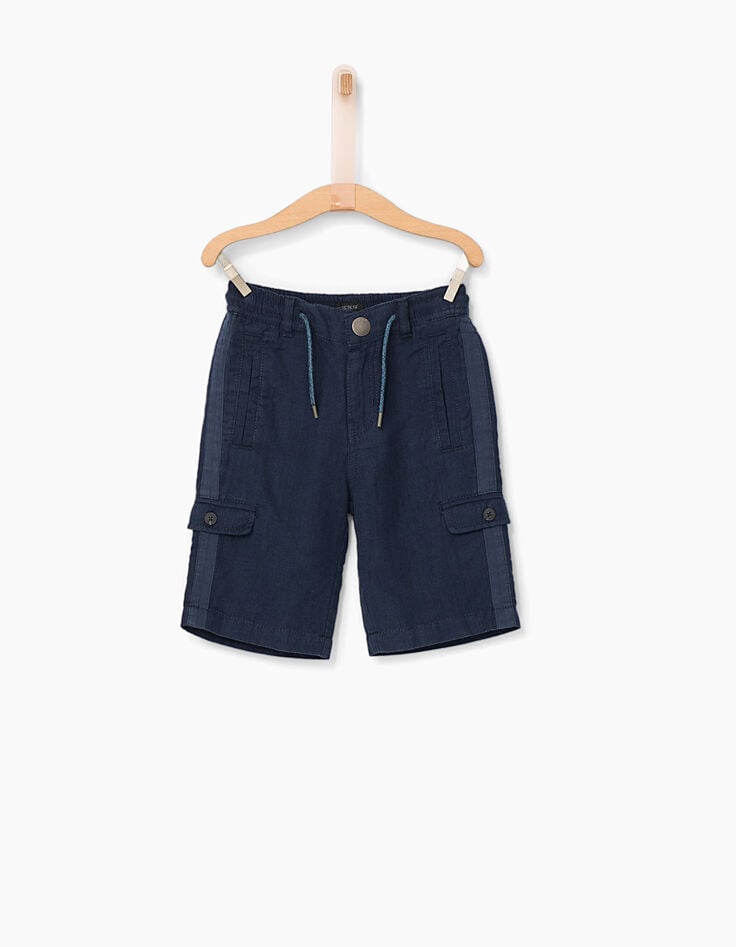 Bermudas cargo índigo de algodón lino niño -2 Bermudas cargo índigo de algodón lino niño -2