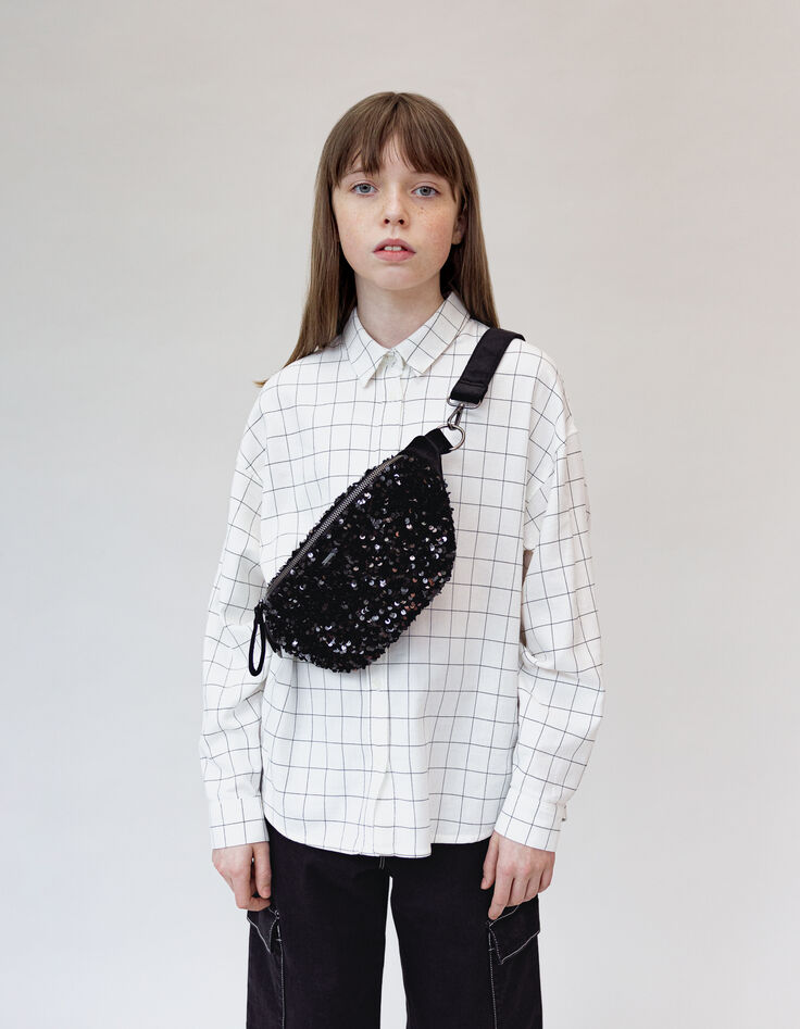M&auml;dchen-Bauchtasche schwarz, Samt, Pailletten, recycelt-1