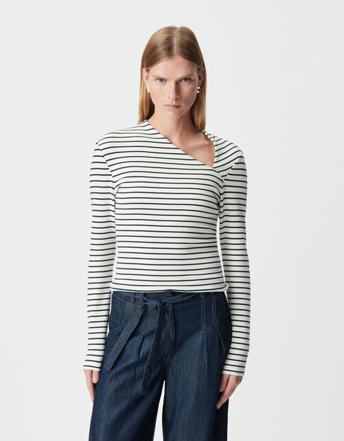 Women’s long-sleeved sailor T-shirt with asymmetric neck - IKKS