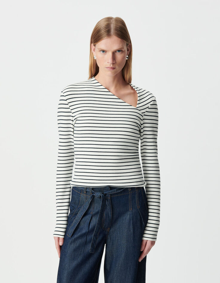 Women’s long-sleeved sailor T-shirt with asymmetric neck-2