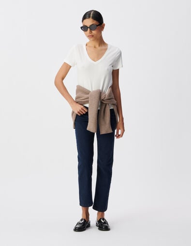 White V-neck T-shirt with chevron embroidery for women - IKKS