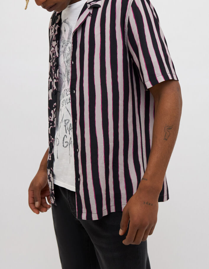 Men’s black REGULAR shirt with stripes and flowers - IKKS
