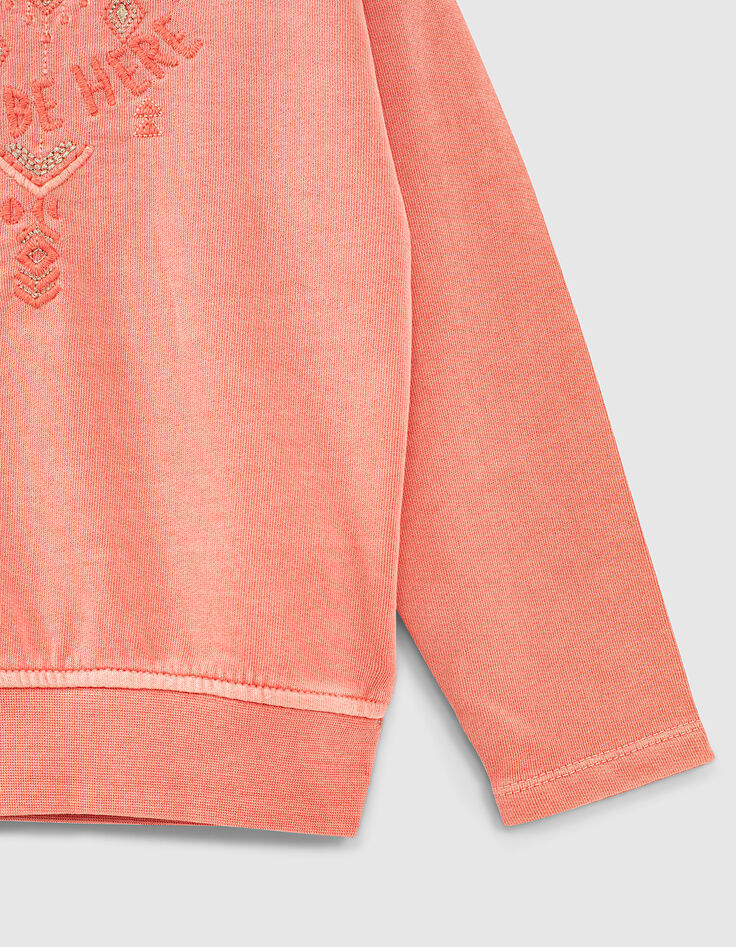 Girls’ dark coral sweatshirt with embroidered slogan-4