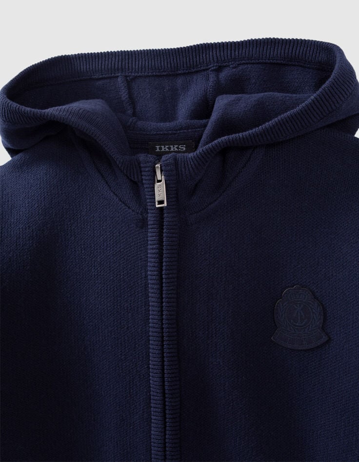 Boys' navy knit cardigan with white stripes-2