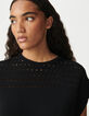 Vestido negro de punto calado para mujer-5