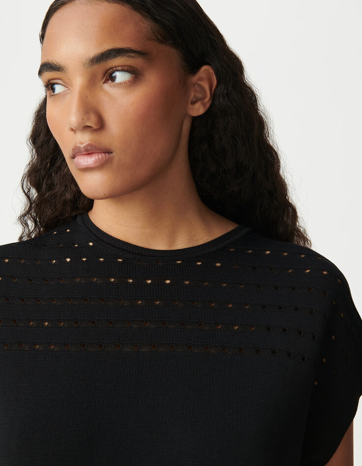 Vestido negro de punto calado para mujer-5
