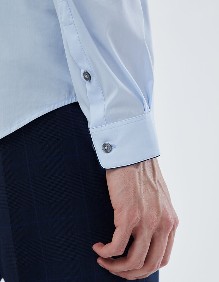Blaues SLIM-Herrenhemd mit marineblauer Paspel-5