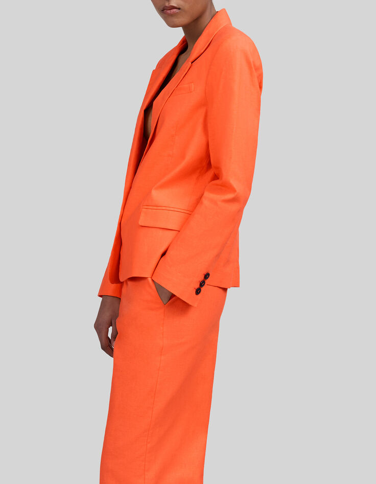 Orangefarbener Damenblazer aus Baumwolle und Leinen-5