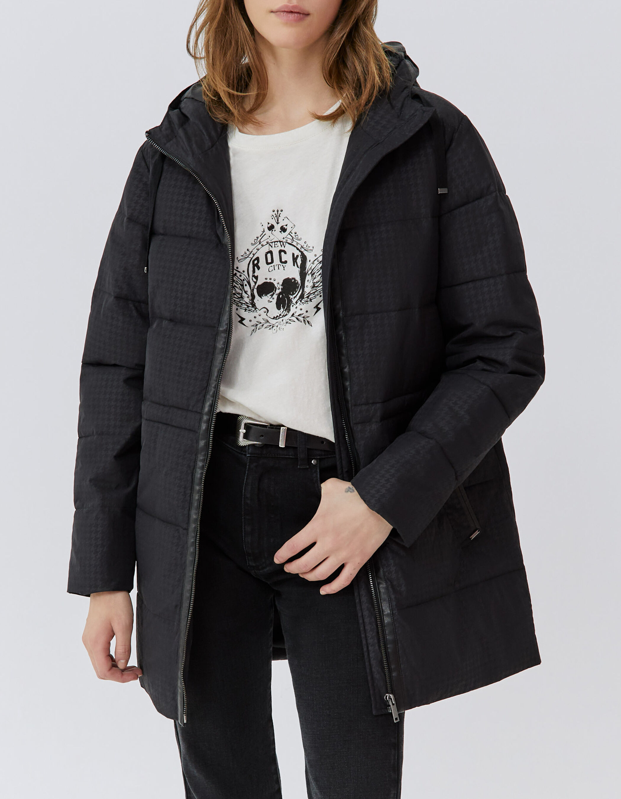 Sous doudoune noire a motif pied de poule Femme