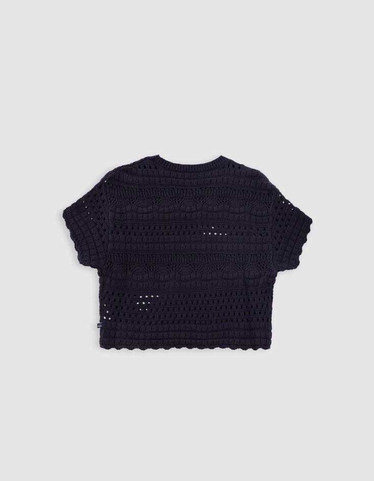 Pull marine tricot fantaisie ajouré fille-5