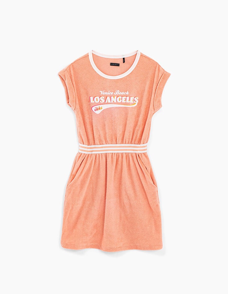 Girls’ peach Venice Beach Los Angeles terry dress-2