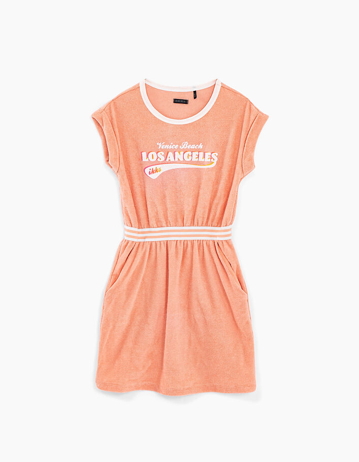 Girls' peach Venice Beach Los Angeles terry dress Girls' peach Venice Beach Los Angeles terry dress