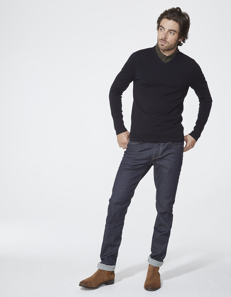 Men's black V-neck sweater-7