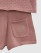 Pink openwork baby girl shorts and T-shirt set-7
