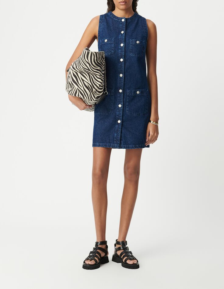 Robe housse en jean bleu waterless poches-1