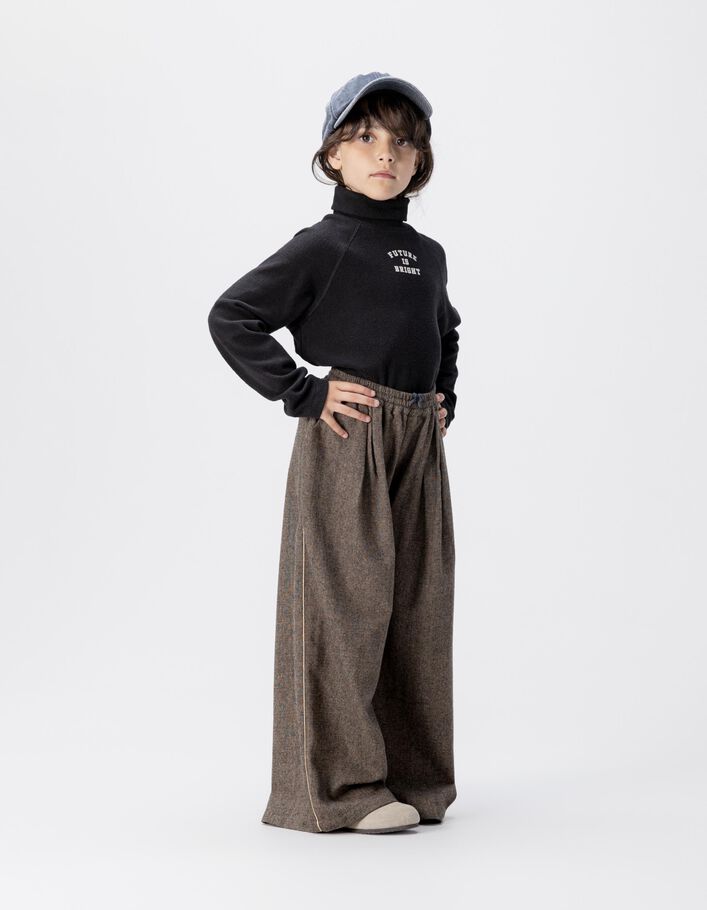 Pantalon large marron flanelle chinée fille IKKS