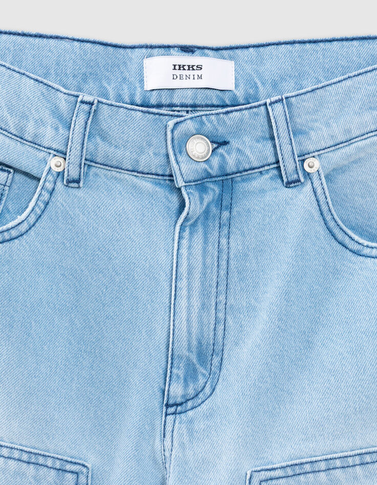 Jean large denim bleu clair effet us&eacute;-4