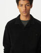 Schwarzes Herrenpoloshirt lange &Auml;rmeln Veloursstrick-5