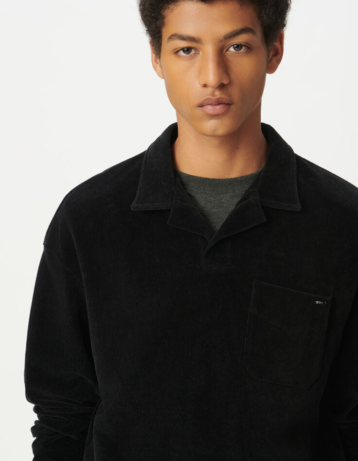 Schwarzes Herrenpoloshirt lange &Auml;rmeln Veloursstrick-5