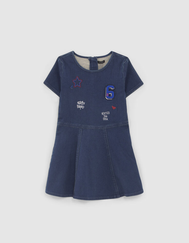 Robe patineuse en jean brut brodée fille-1
