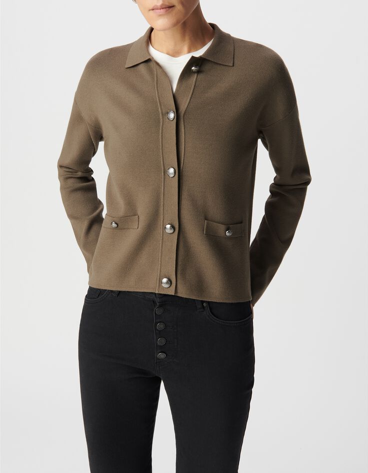 C&aacute;rdigan Chaqueta esp&iacute;ritu de punto caqui Mujer-2