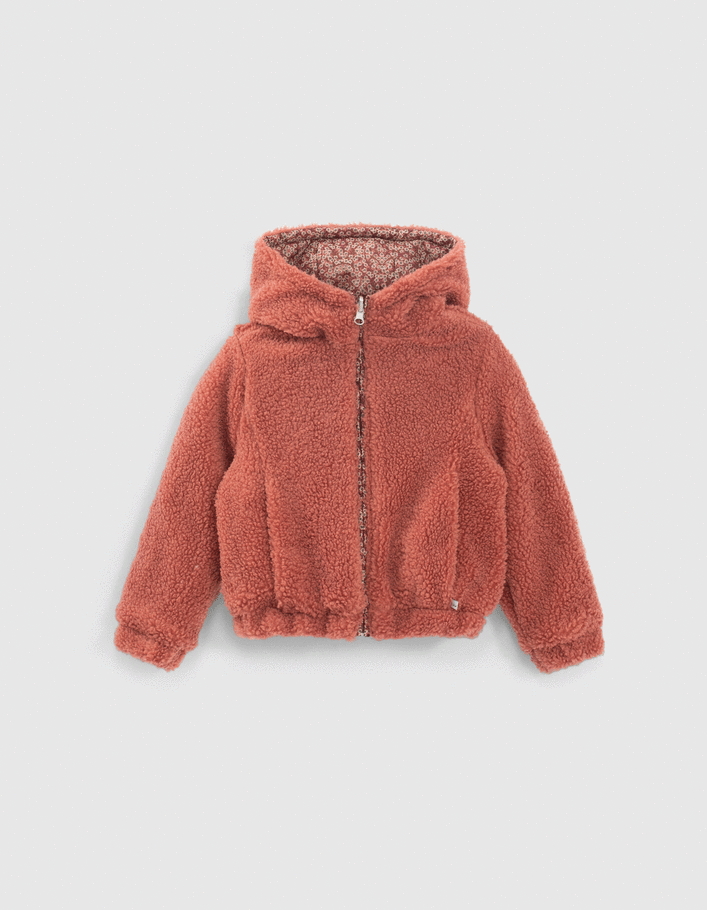 Wende-Mädchenjacke in Rosenholz und aus Sherpafleece-1