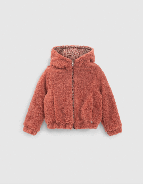 Girls’ rosewood flower/Sherpa reversible jacket