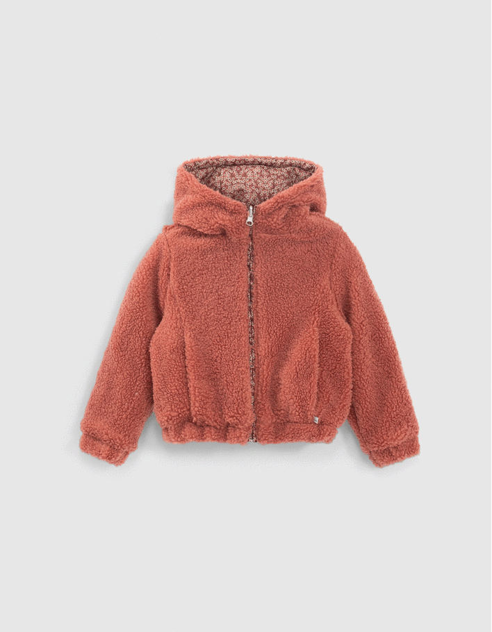 Girls’ rosewood flower/Sherpa reversible jacket-1
