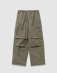 Boys’ khaki wide-leg cargo trousers-1
